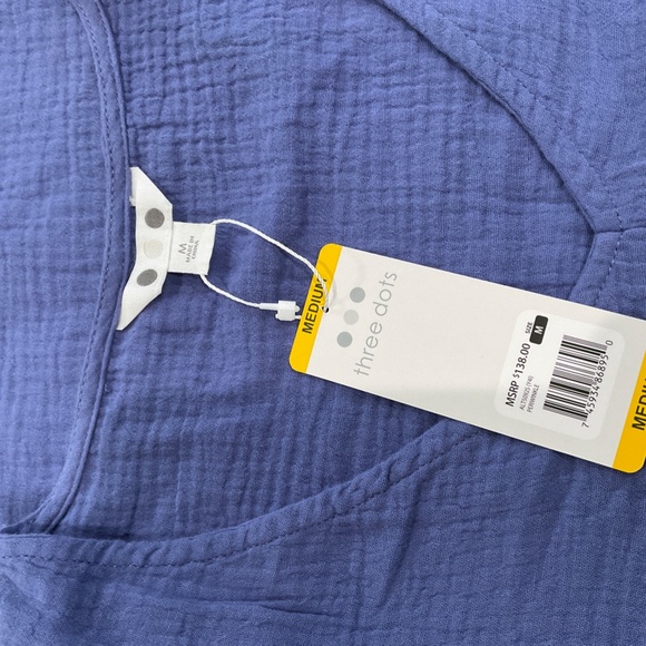 Three Dots Double Gauze Top, Blue, Various Sizes, NWT - Picture 7 of 7